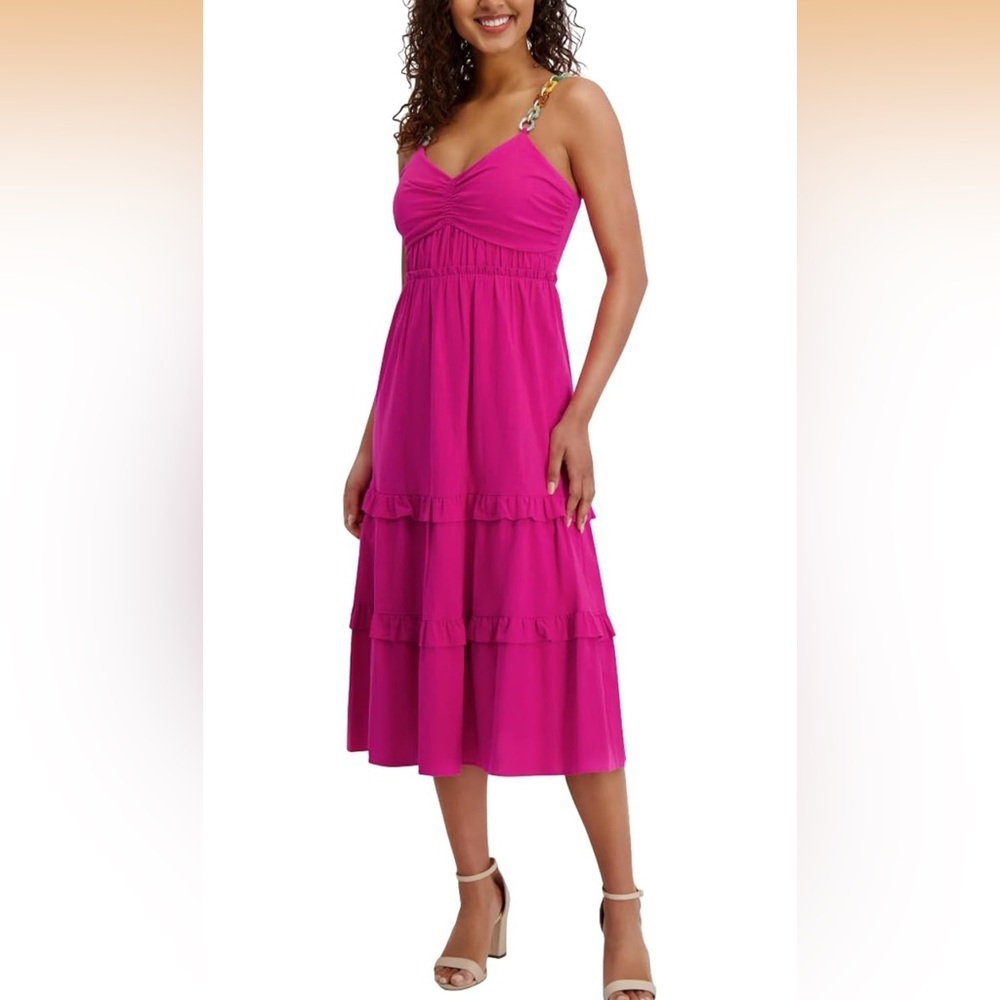 Siena Womens Sleeveless Midi Cotton Woven Stretch Dress In Hot Pink NWT